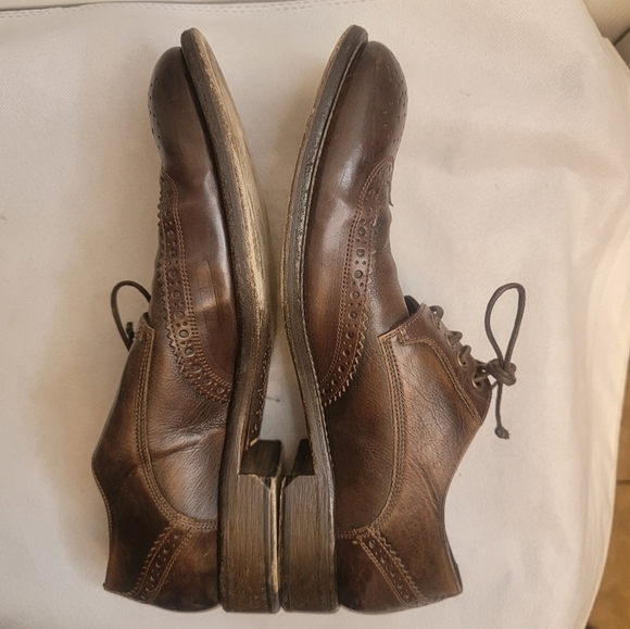 John Varvatos Luxe Leather Wingtip Oxford Shoes Mens 10M Dark Brown Casual Dress